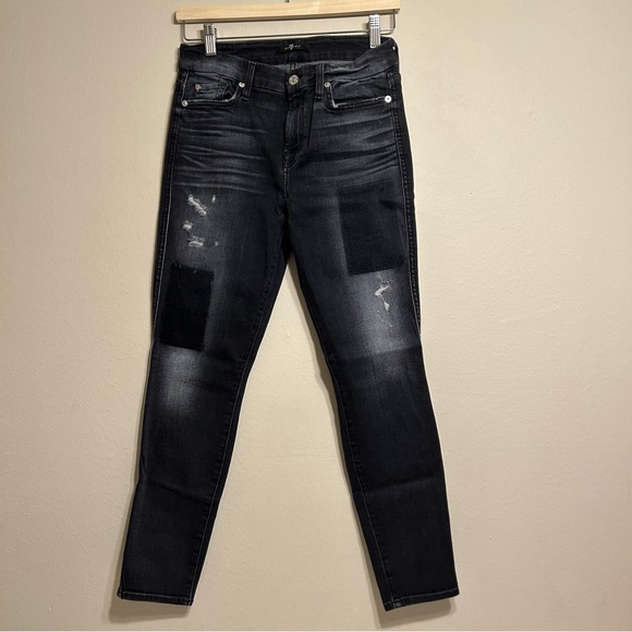 7 FOR ALL MANKIND Gray Patchwork Distressed Skinny Stretch Denim Jean Pants‎ 29 - Picture 1 of 9